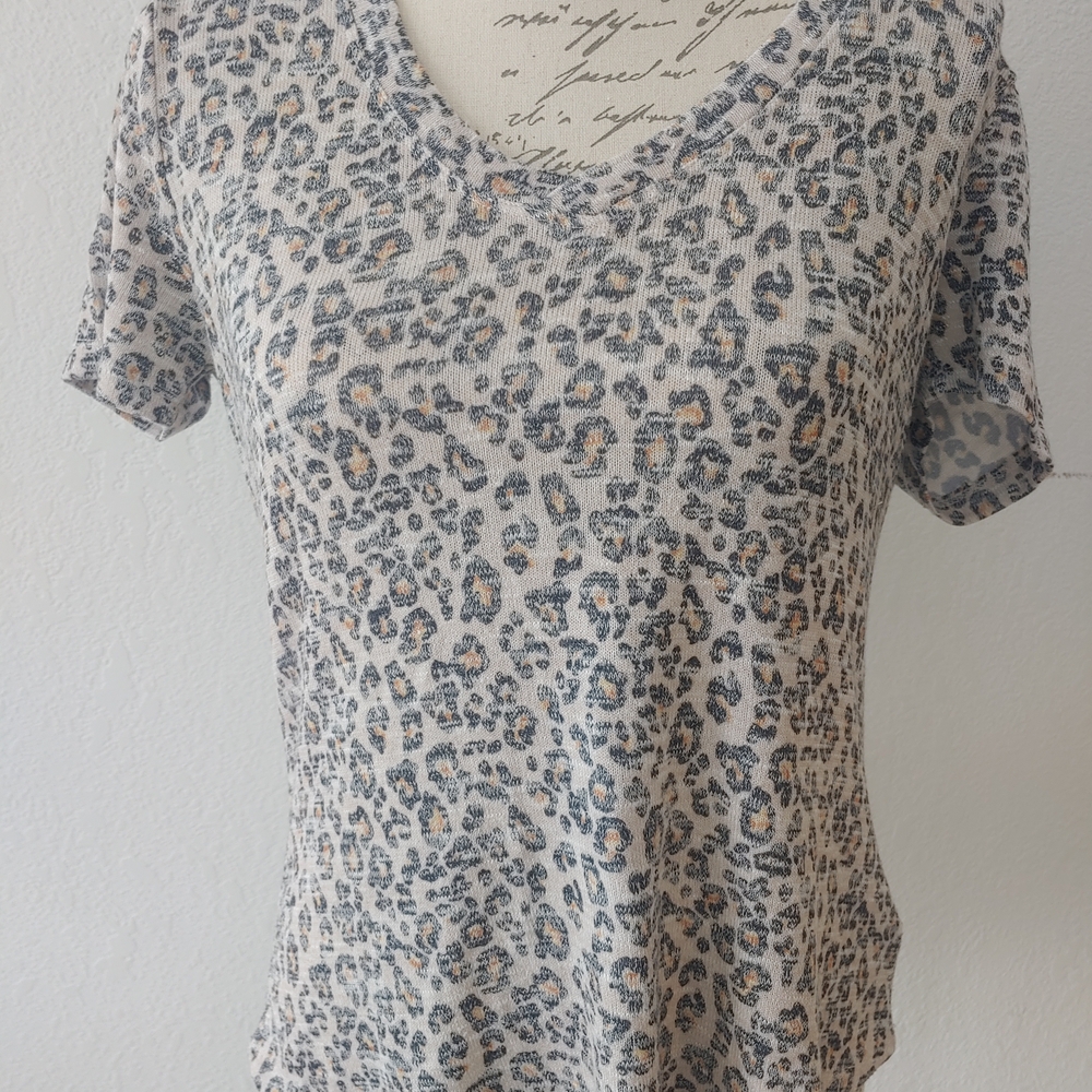 Z Supply Leopard Print Short Sleeve Top - Gray and Tan